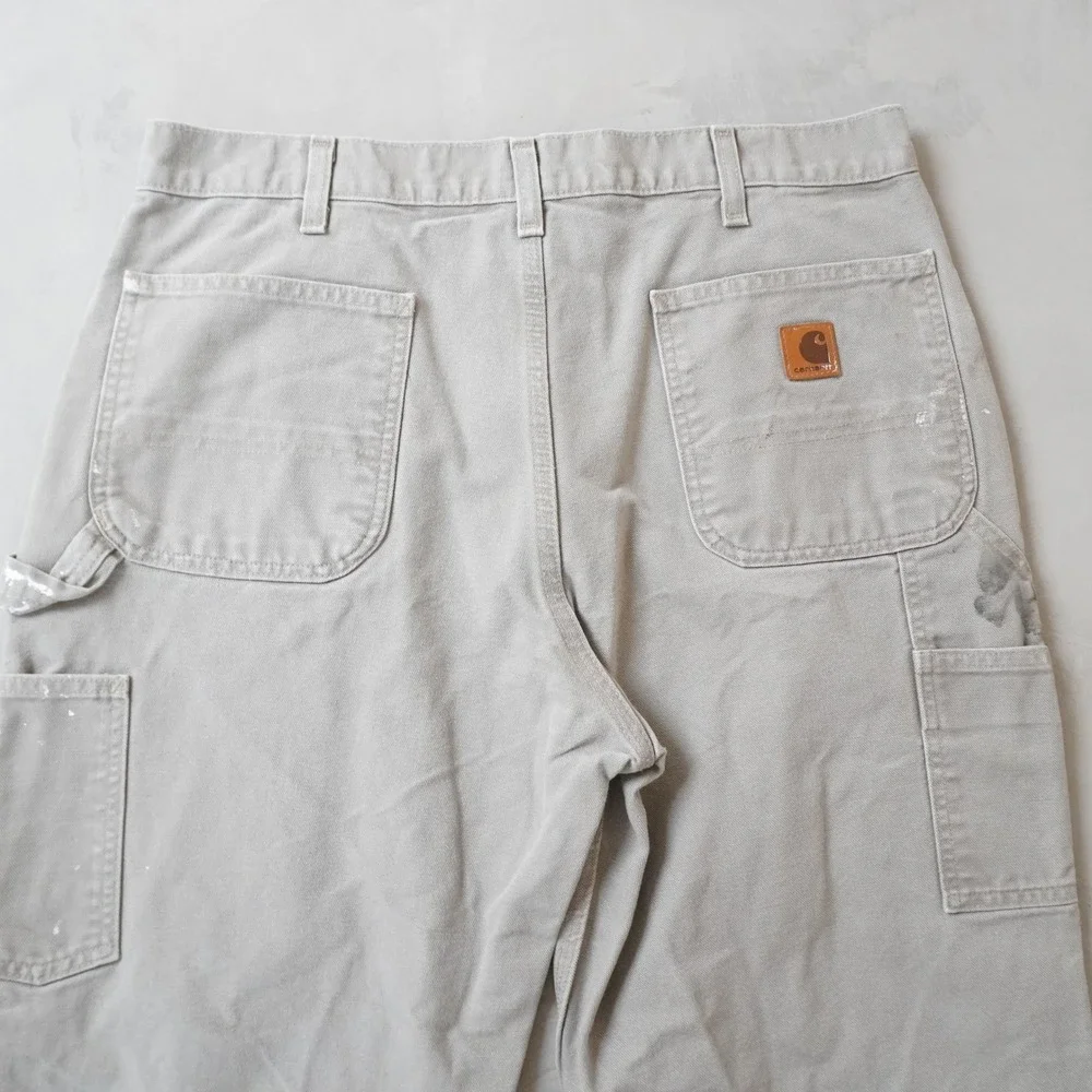 Carhartt Washed Duck Work Dungaree Pants 36x30 Mens Desert Tan Painted